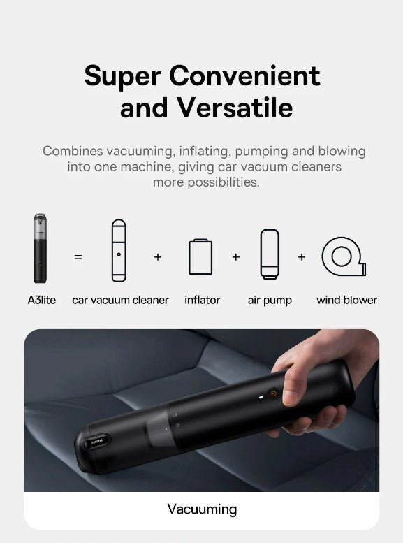 Baseus 4in1 15000Pa Car Vacuum Cleaner Air Pump Wireless Vacuum Cleaner - White - NUTECH SOLUTIONS